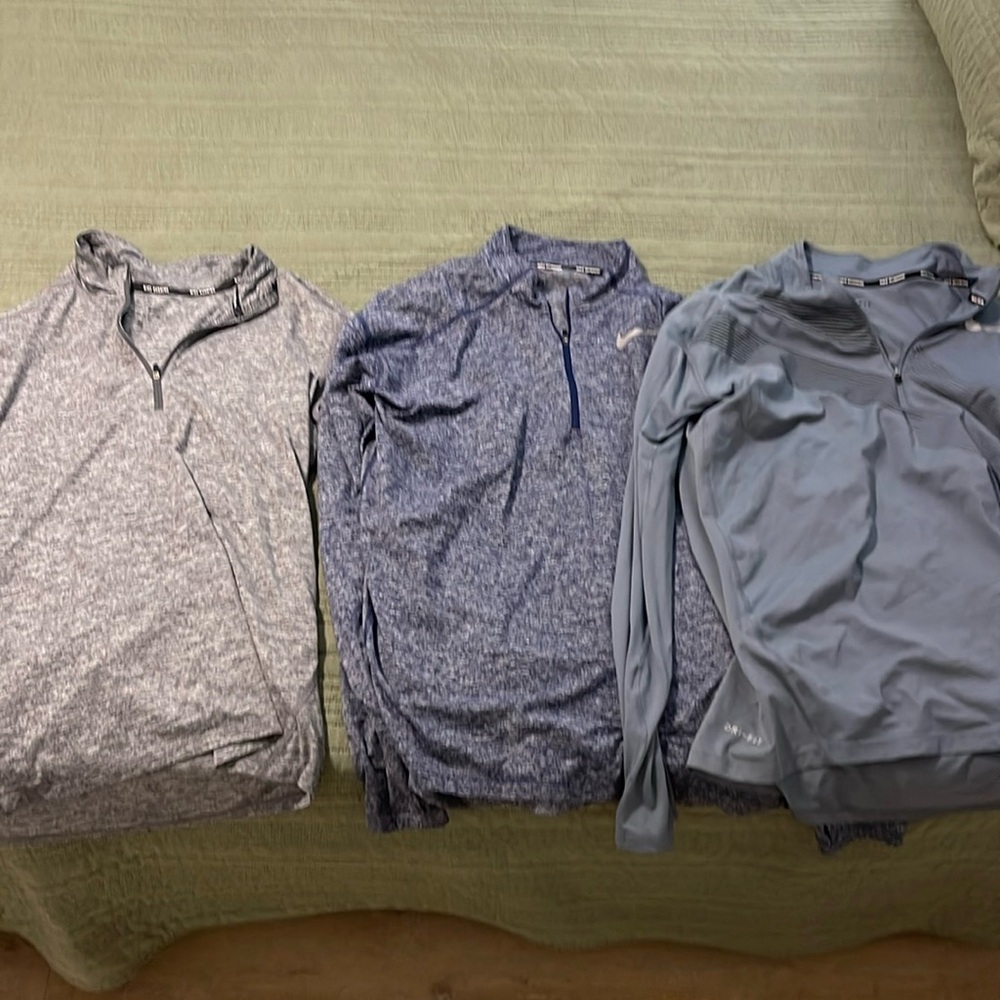 Three Nike Men’s Dry Fit Quarter Zip Pullovers. Large.
